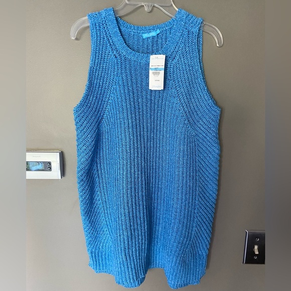 NWT J. MCLAUGHLIN Sweater Vest Blue Amber Woven Top Sleeveless Italian Yarn Sz L - Picture 2 of 9